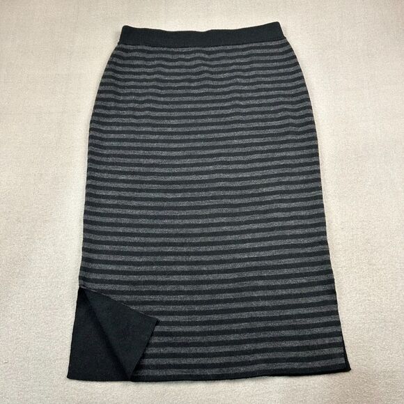Eileen Fisher Merino Wool Knit Skirt XS Side Slits Soft Striped Gray - Picture 2 of 8